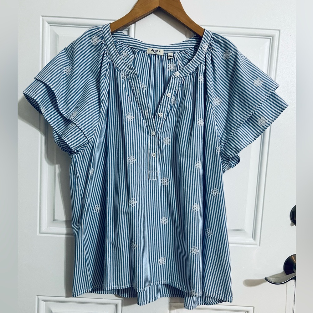 Dylan Blue and White Striped Blouse